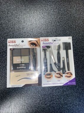 KISS Beautiful Brow Kit & Tool Set - Dark Brown eyebrows makeup set bundle